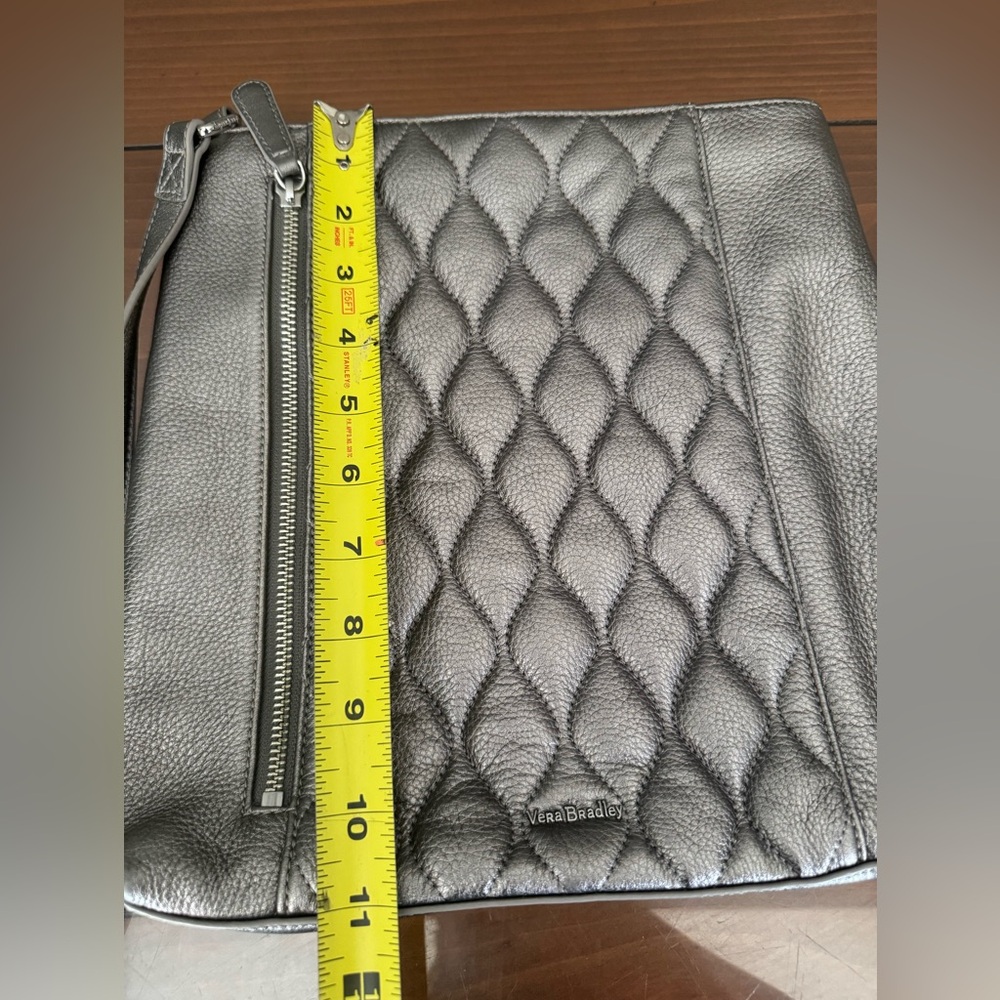Vera Bradley Metallic Silver Quilted Leather Crossbody Shoulder Bag Purse - Picture 12 of 13
